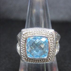 Judith Ripka Blue Topaz & Sterling Silver Ring Sz7